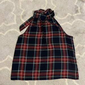 J.Crew Tartan plaid tie neck halter blouse